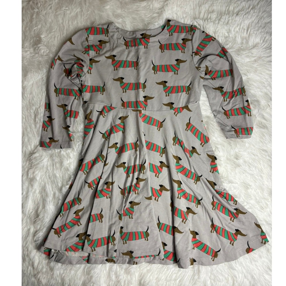 Sweet Bamboo Kids Dress Dachshund Dog Long Sleeve Skater Gray Girls Size 3 Years